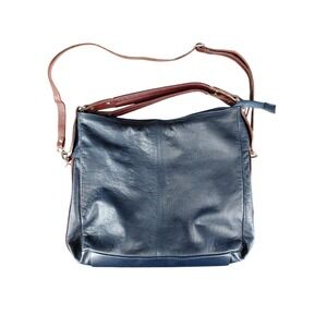 Borse in Pelle Italian Leather Shoulder Bag Dark Blue Burgundy Accent